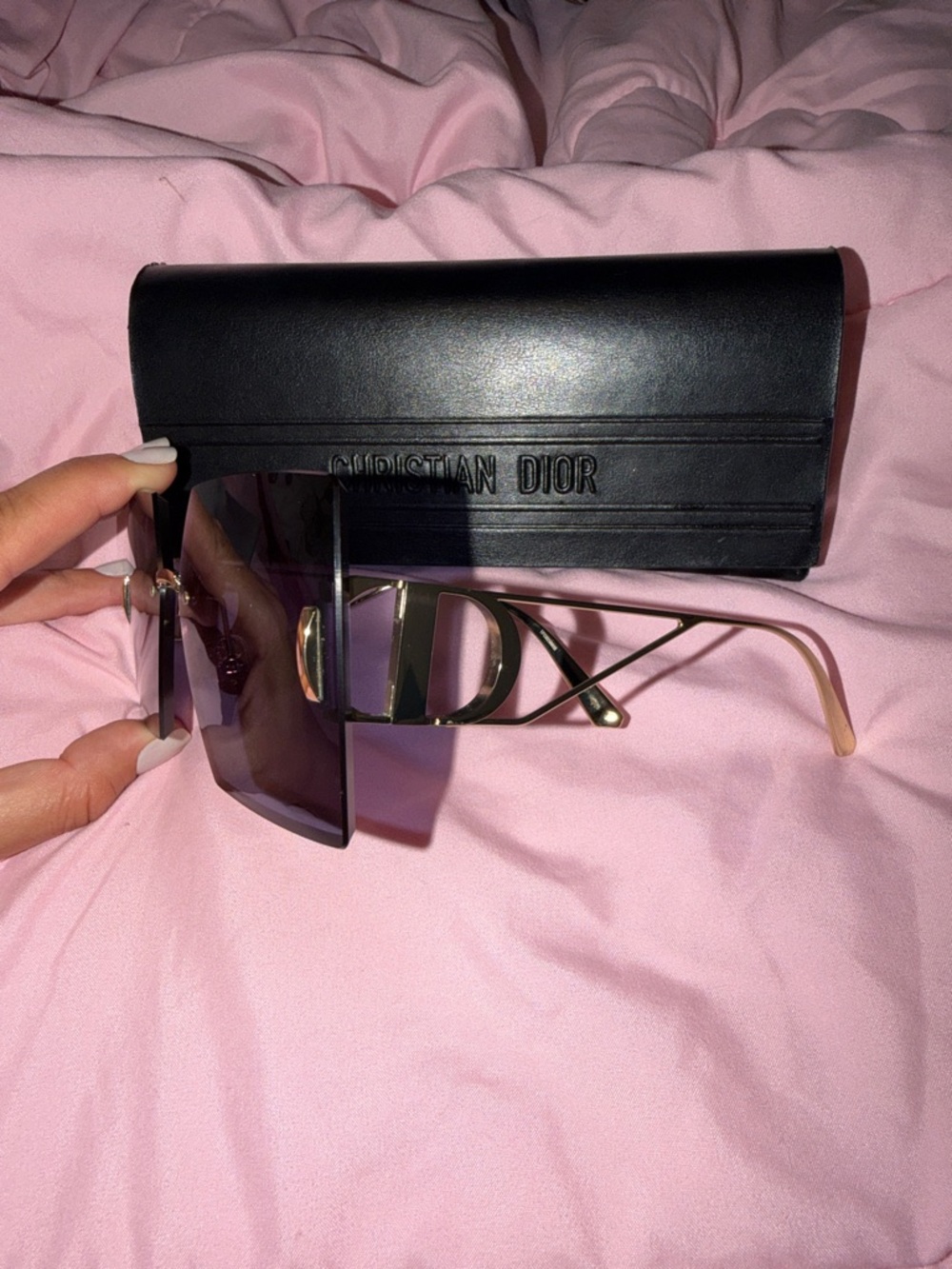 Dior Oversized Rimless Sunglasses with Deep Purple Lenses